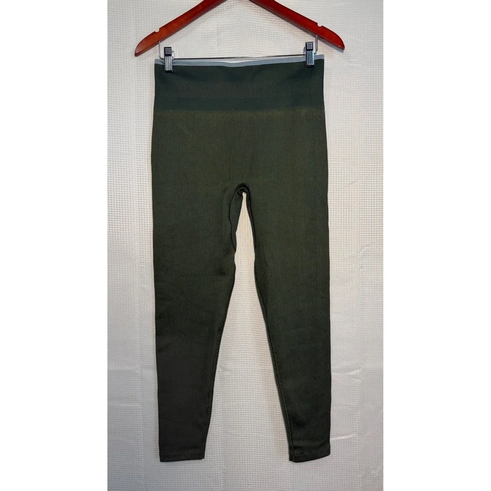 Outdoor Voices Leggings Ribbed Seamless High Rise Dark Green‎ Athletic Yoga L